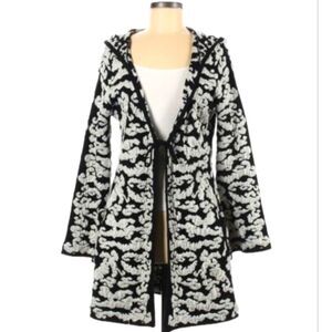 Long Hooded Cardigan black white